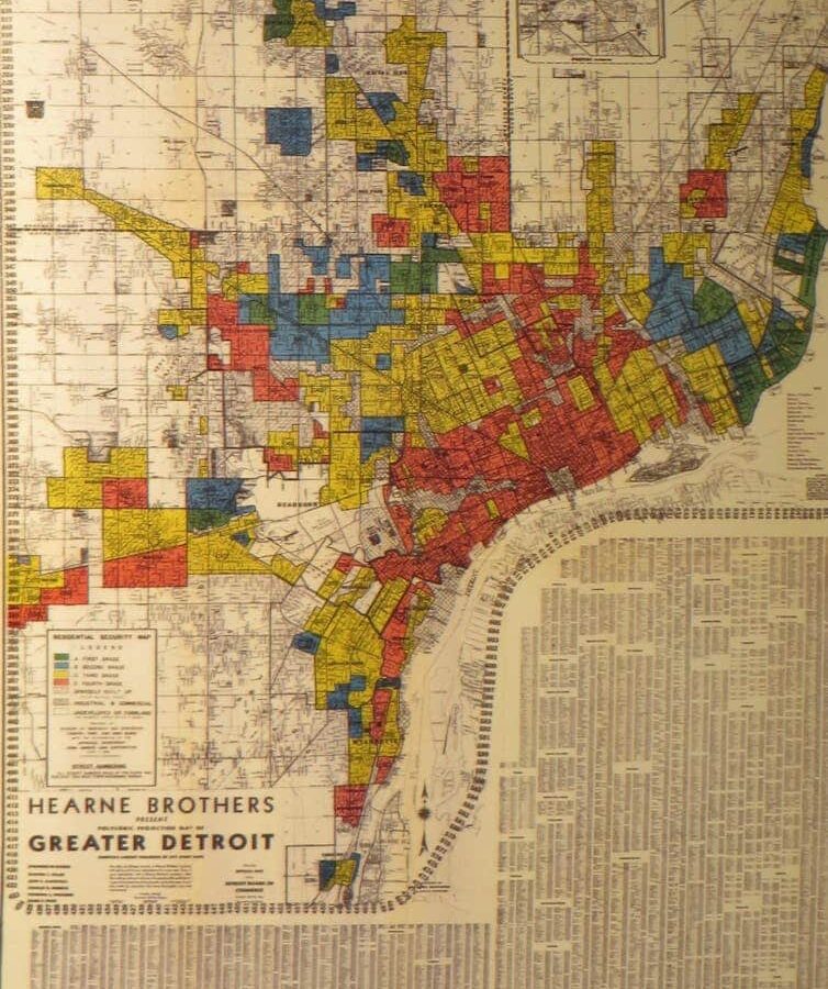 A map of the 1939 Home Owners’ Loan Corporation of metropolitan Detroit that shows formerly redlined areas that now experience disproportionate flooding.