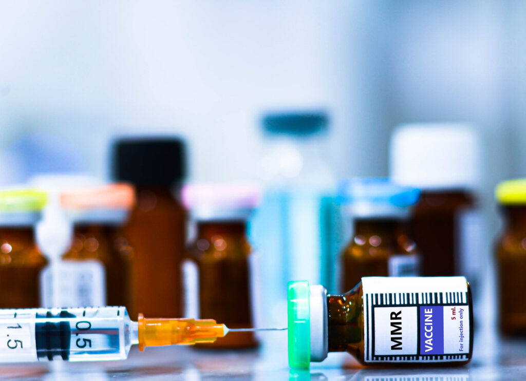 MMR vaccine vial and syringe