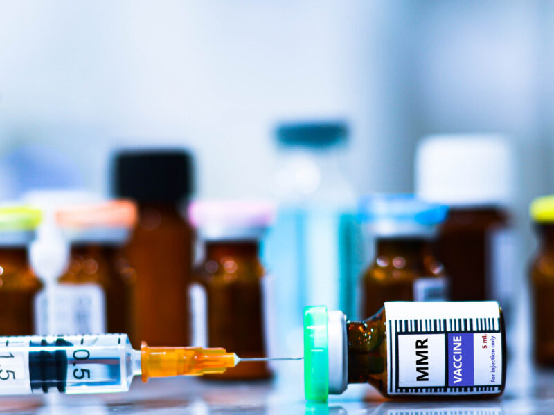 MMR vaccine vial and syringe