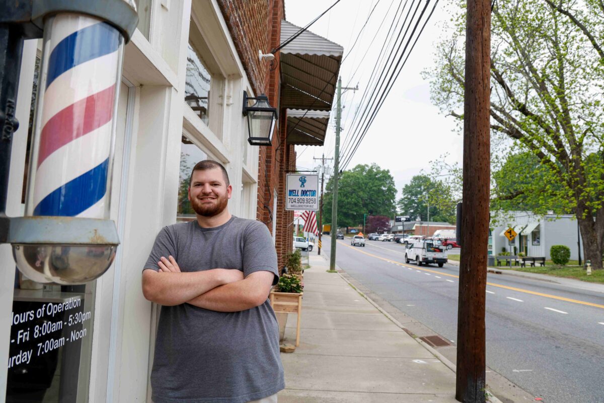 Bryan Sanders, a barber at the Mt Pleasant Barber Shop in Mount Pleasant, N.C.