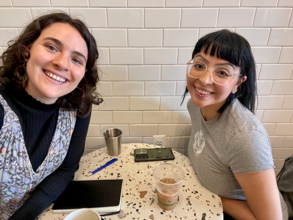 Planet Detroit's Isabelle Tavares chats with caseworker and journalist Andrea Meza.