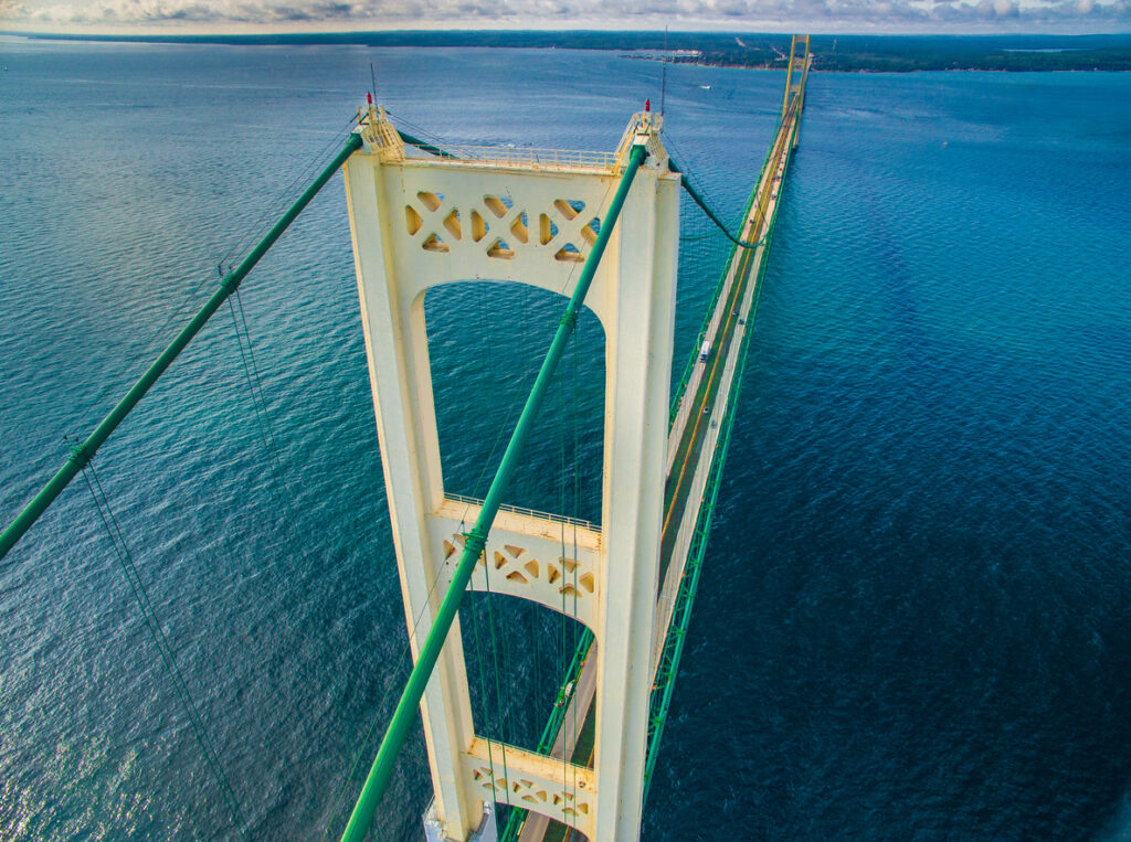 The Mackinac Bridge connecting Michigan's Upper and Lower Peninsulas.