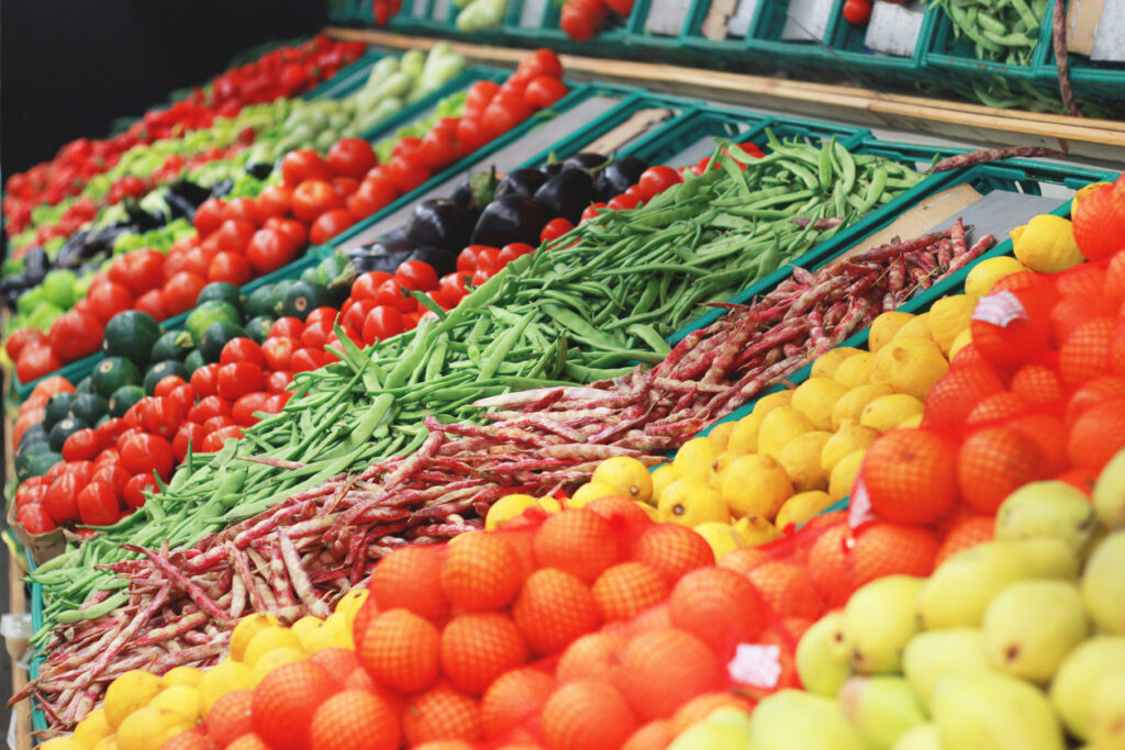 Produce section at grocery store.