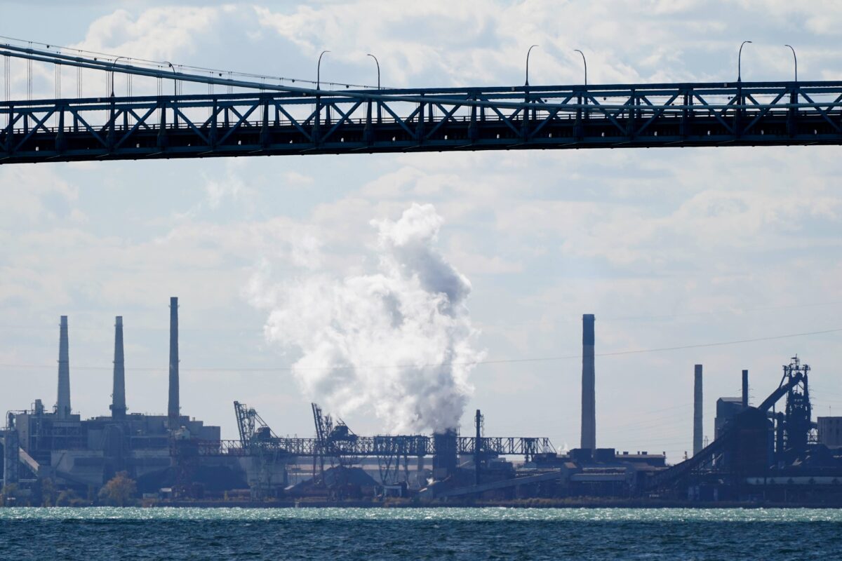 Industrialized Zug Island seen from the Detroit River.