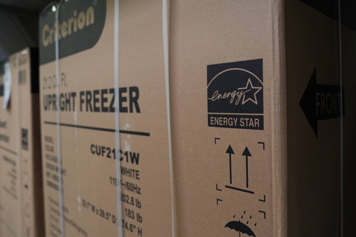 Energy Star logo on cardboard box for a freezer
