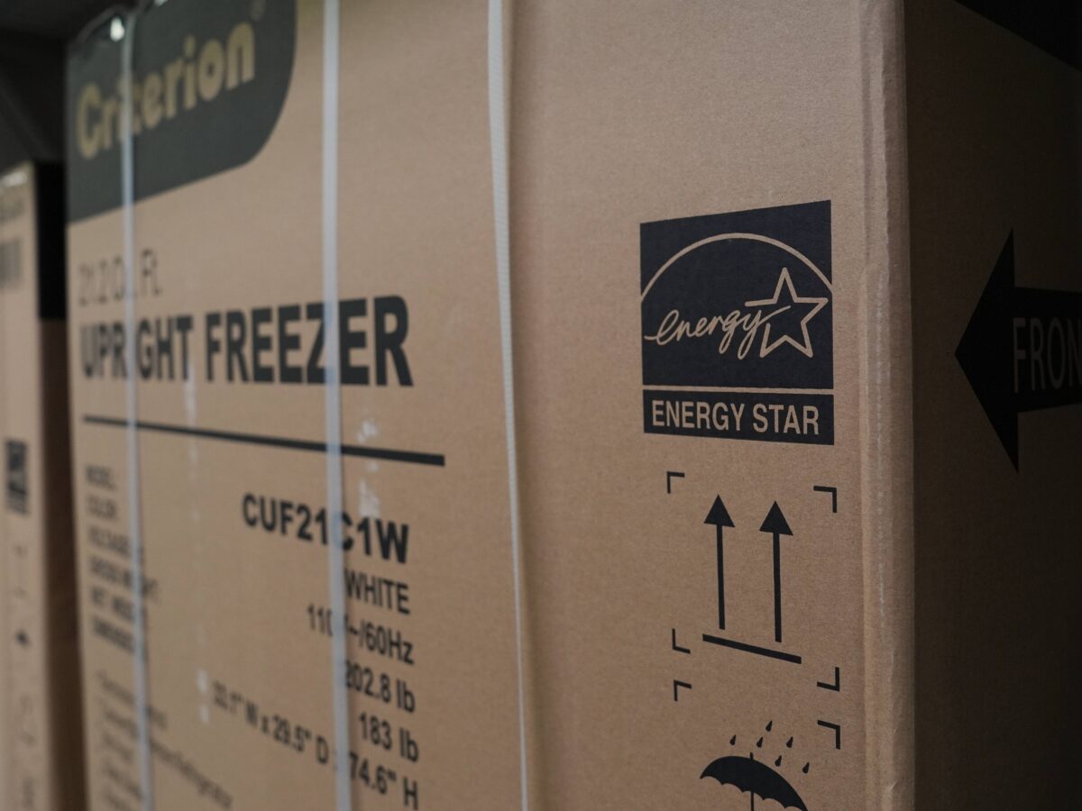 Energy Star logo on cardboard box for a freezer
