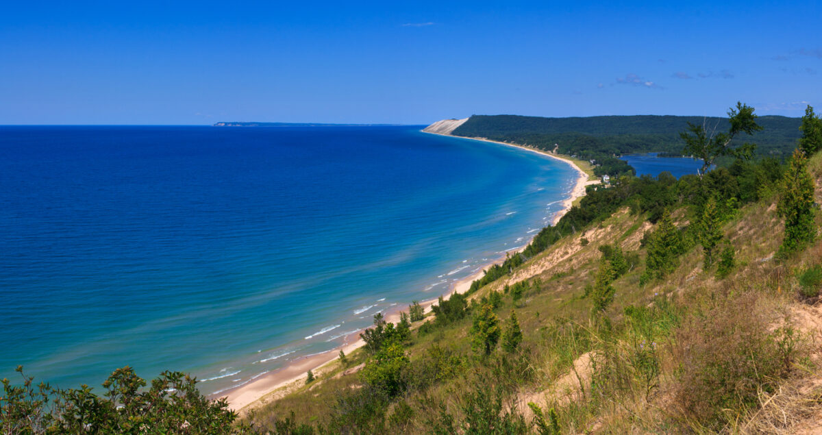 Sleeping Bear Dunes National Lakeshore from Empire Bluff on Lake Michigan.