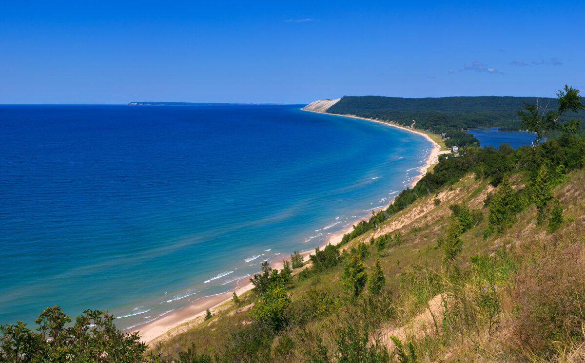 Sleeping Bear Dunes National Lakeshore from Empire Bluff on Lake Michigan.