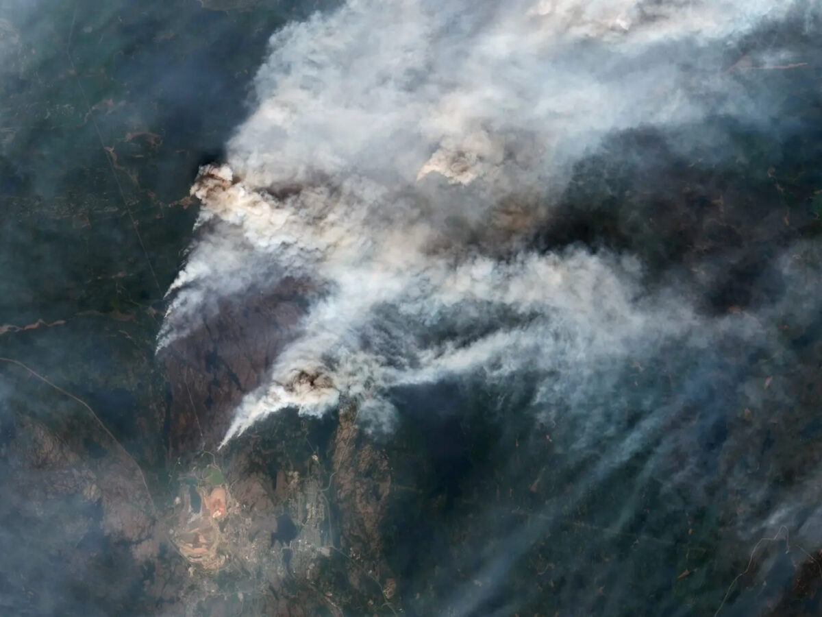 Satellite view of Manitoba wildfire.