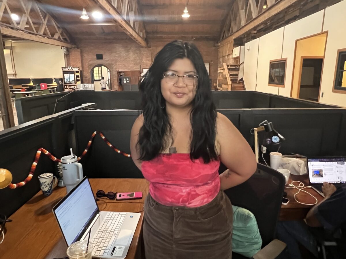 Reporter Eleanore Catolico at the Planet Detroit offices.