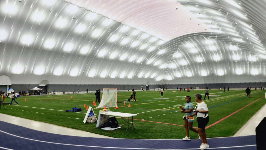 Interior view of the Chandler Park Fieldhouse indoor recreation facility on Detroit's east side.