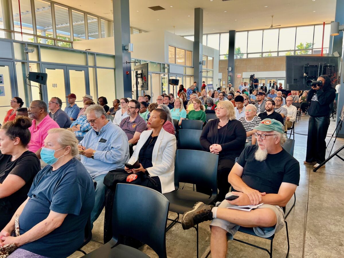 Audience members at the Detroit City Football Club community benefits meeting.