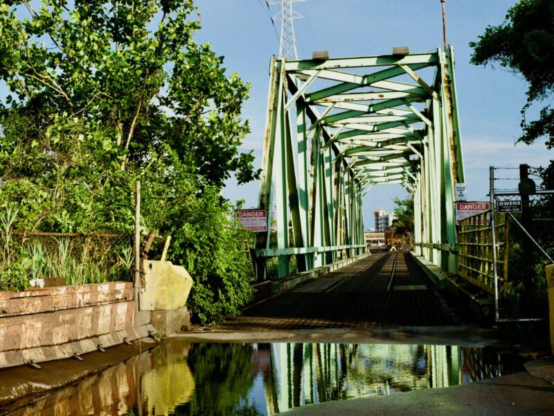 A green bridge to Detroit's industrialized Zug Island.
