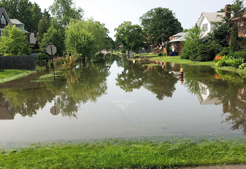 Flooded street in Detroit's Jefferson Chalmers neighborhood.
