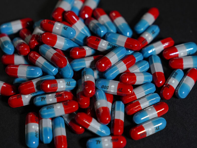 Red, white and blue Tylenol pills.