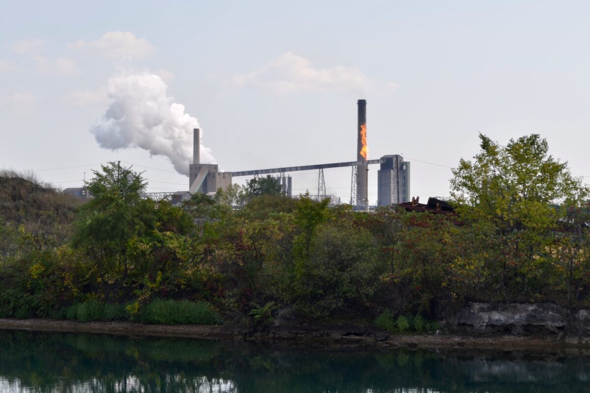 Smokestacks are visible on the horizon in this view of Detroit's industrialized Zug Island.