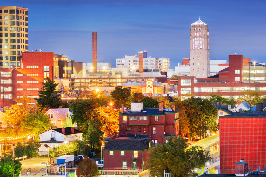 The skyline of Ann Arbor, Michigan.