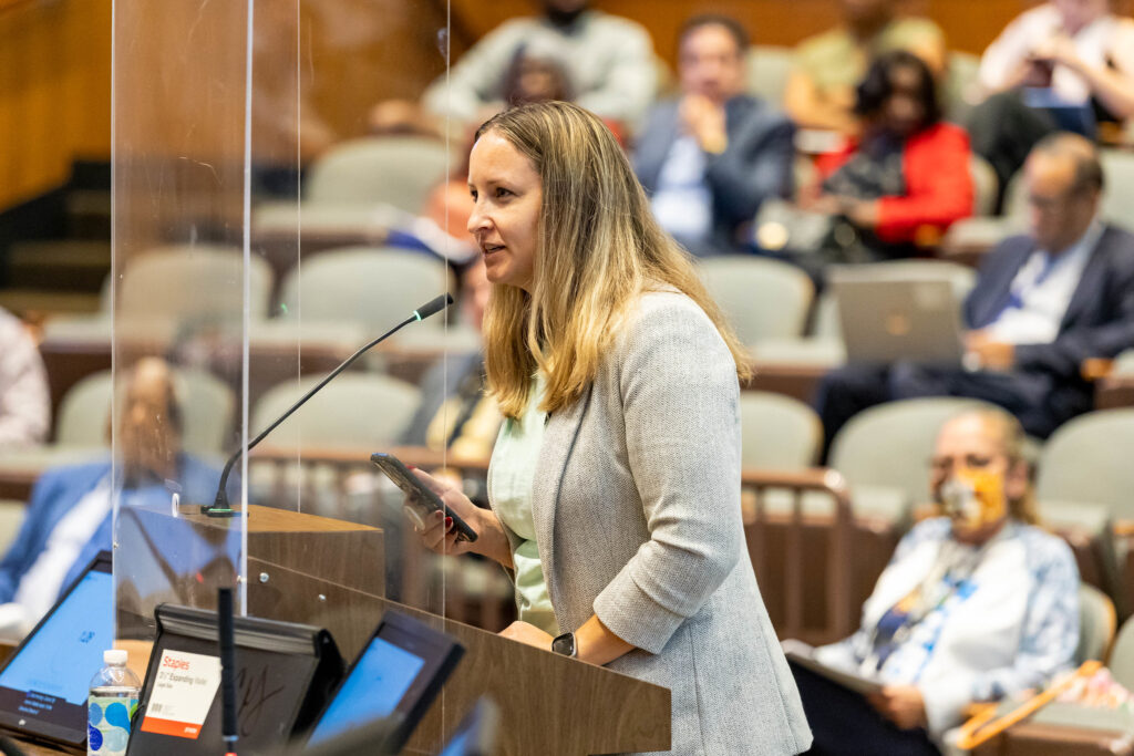 Natalie Jakub, executive director of the nonprofit Green Living Science speaks before the Detroit City Council.