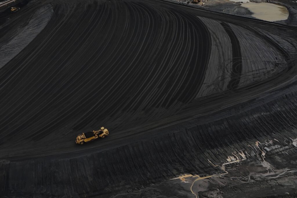 Heavy equipment moves through coal at the Gen. James Gavin Power Plant, a coal-fired power plant in Ohio.