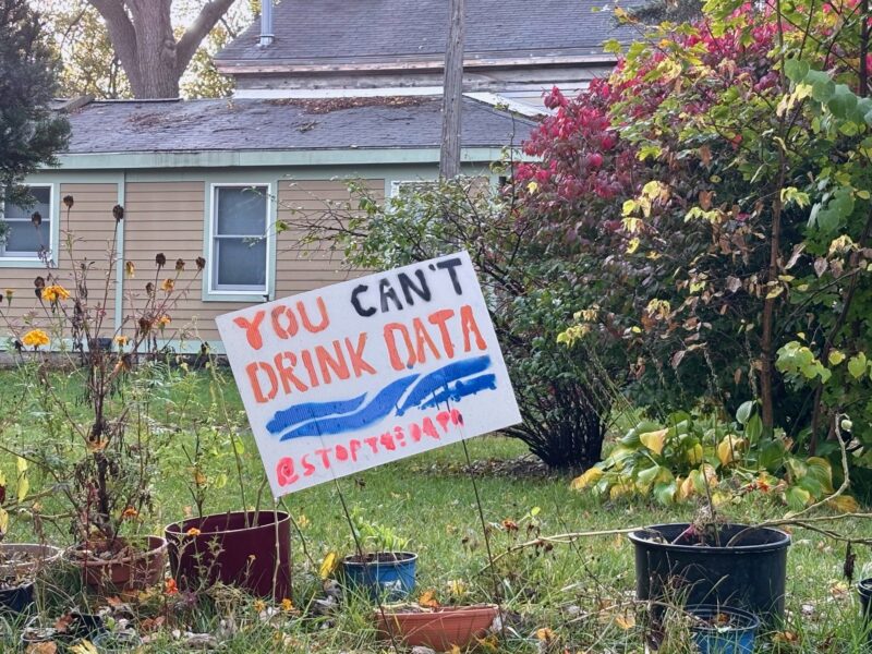 "You Can't Drink Data" yard sign in Ypsilanti on Oct. 21, 2025.