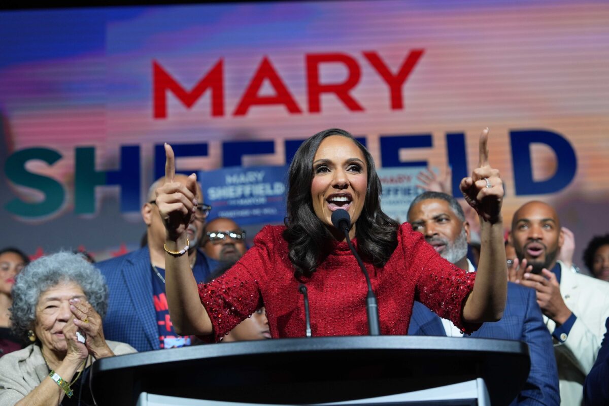 City Council President Mary Sheffield speaks during an election night watch party after winning the mayoral race on Tuesday, Nov. 4, 2025, in Detroit.