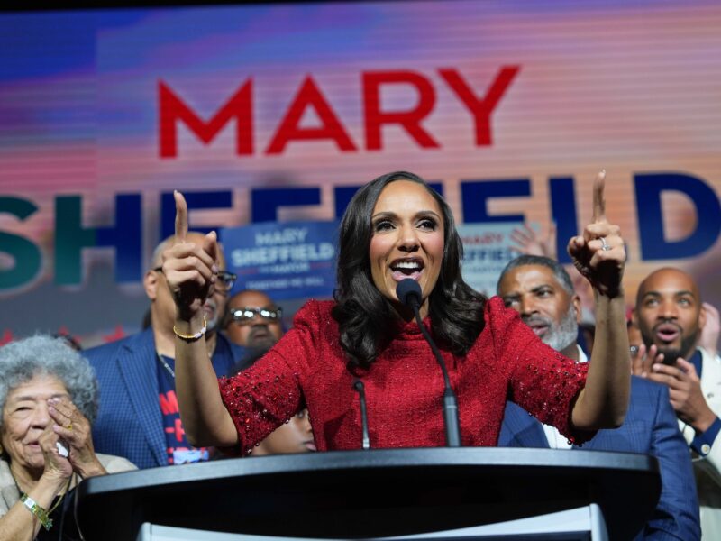 City Council President Mary Sheffield speaks during an election night watch party after winning the mayoral race on Tuesday, Nov. 4, 2025, in Detroit.