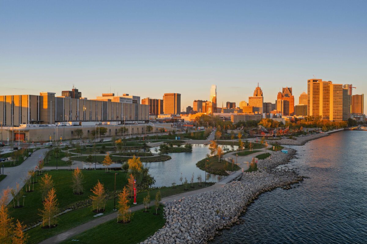 Overhead view of Detroit's Ralph C. Wilson Jr. Centennial Park