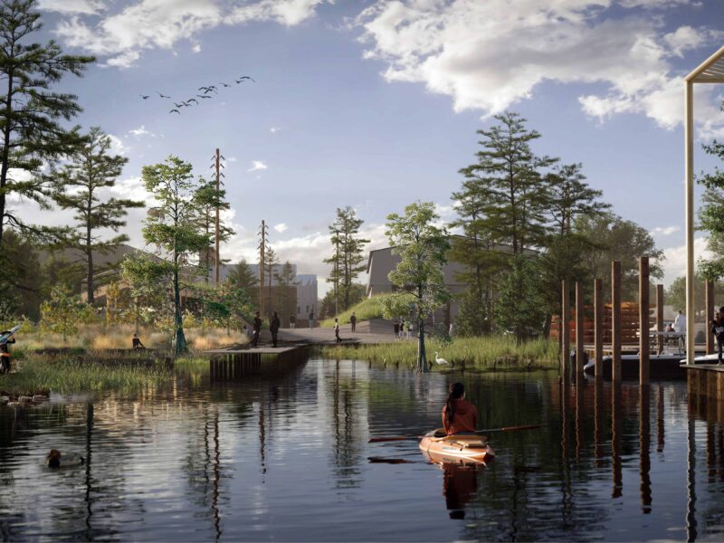 A rendering of the Stanton Yards development planned on the Detroit River.