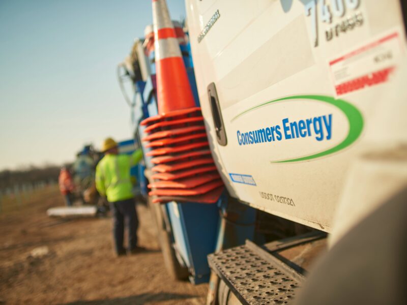 Consumers Energy truck with orange cones