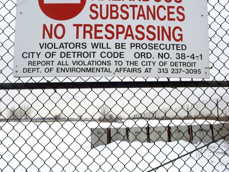 A warning sign on the Uniroyal site in Detroit in 2001.