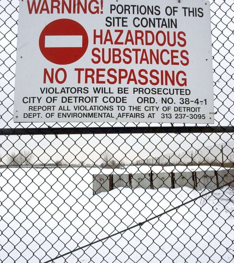 A warning sign on the Uniroyal site in Detroit in 2001.