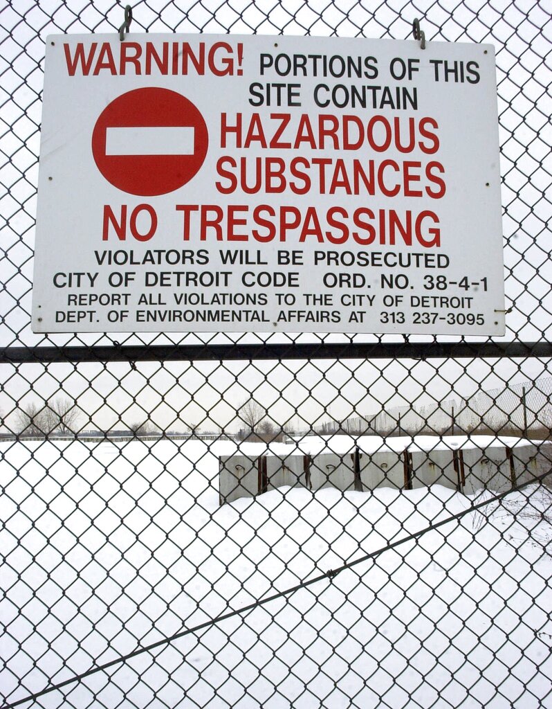 A warning sign on the Uniroyal site in Detroit in 2001.