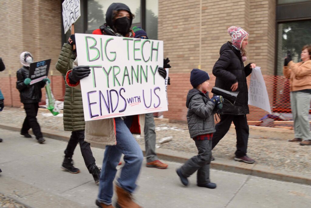Data center protesters outside DTE Energy headquarters in Detroit.