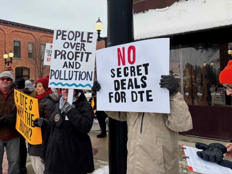 Protesters gather in downtown Saline Monday, Dec. 1 to oppose the Saline Township data center.