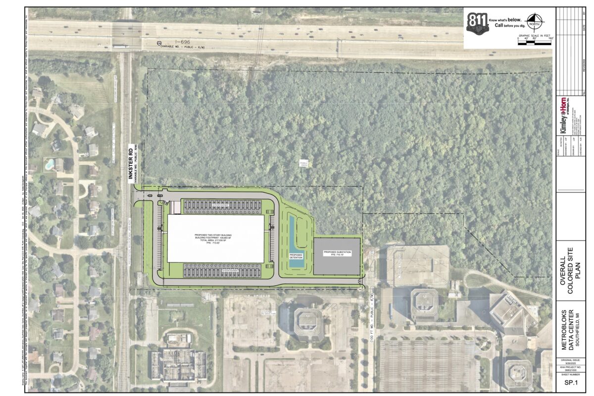 The site plan for a Metrobloks data center in Southfield.