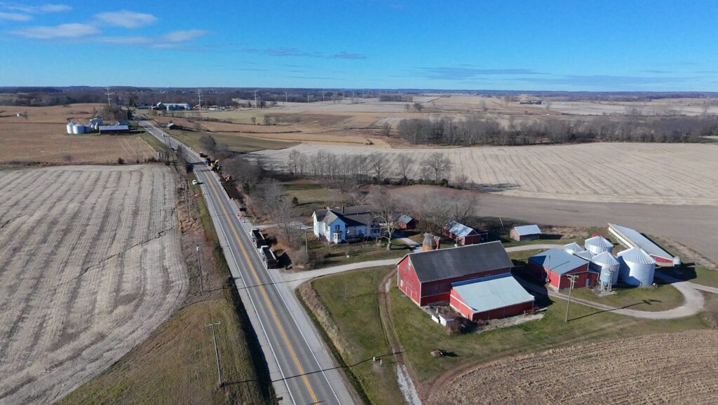 An aerial view of the Saline Township farm where a $7 billion data center is planned.