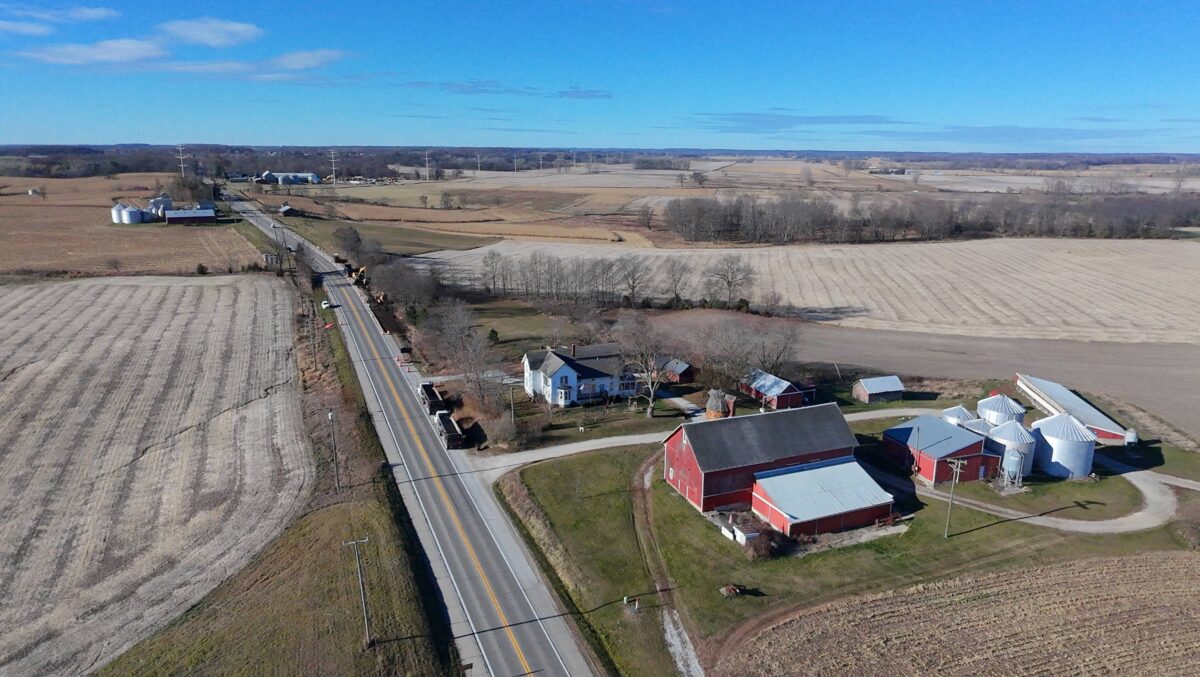 An aerial view of the Saline Township farm where a $7 billion data center is planned.