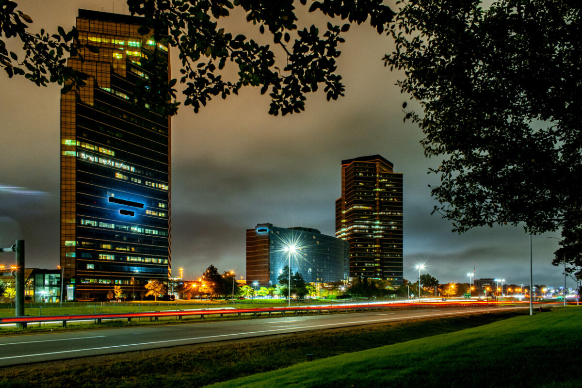 The Southfield skyline at night.
