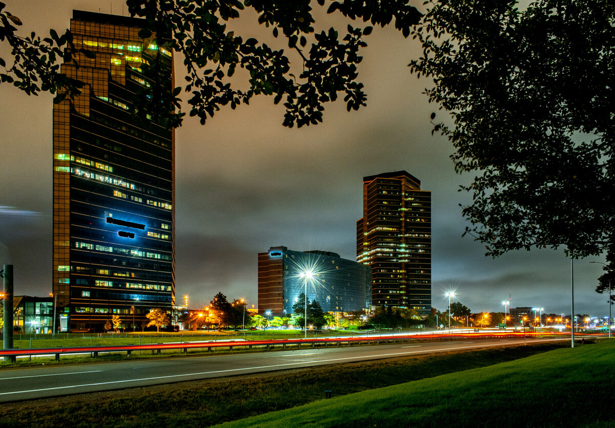 The Southfield skyline at night.
