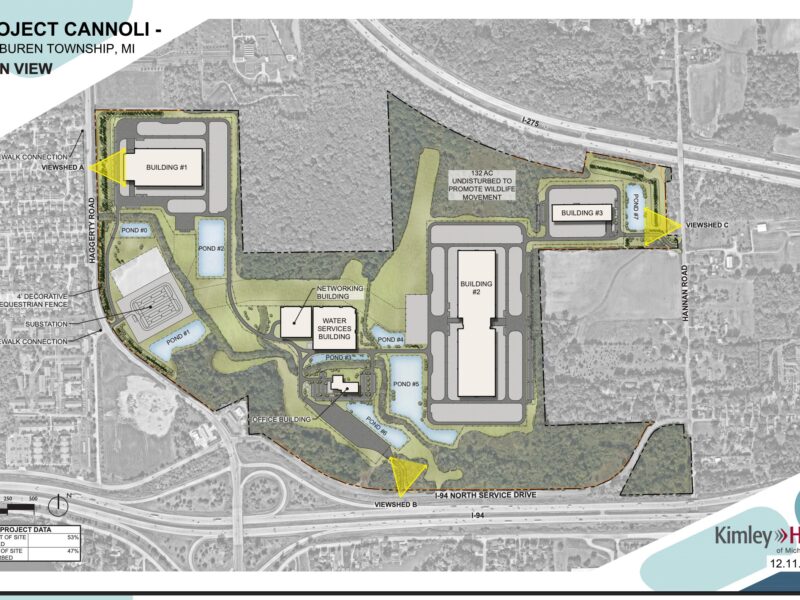 A rendering of Project Cannoli, a proposed data center in Van Buren Township.