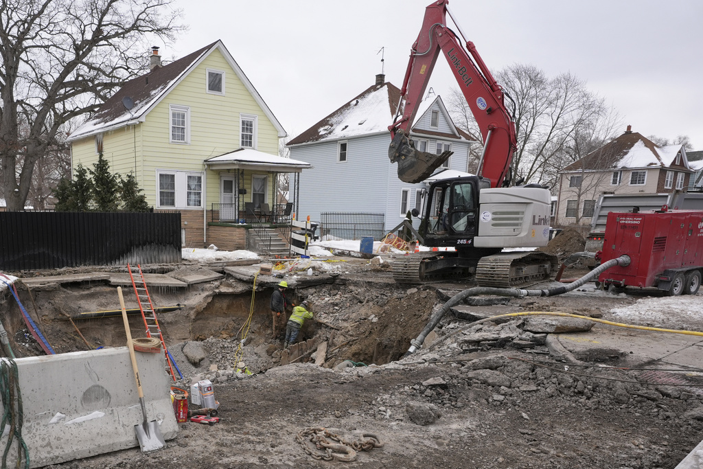 Repairs at scene of Southwest Detroit water main break in February 2025