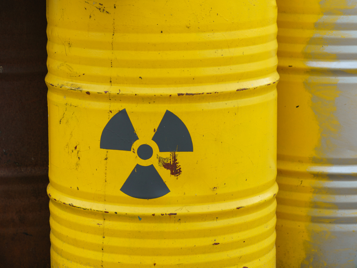 Radiation sign on yellow barrel