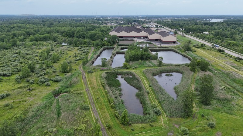An aerial view of the McLouth Steel Superfund site in Gibraltar.
