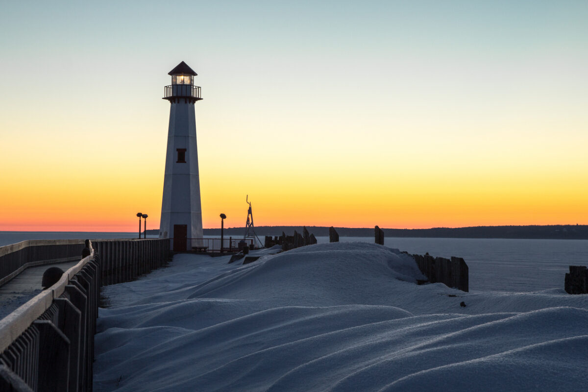 St. Ignace, Michigan lighthouse during winter.