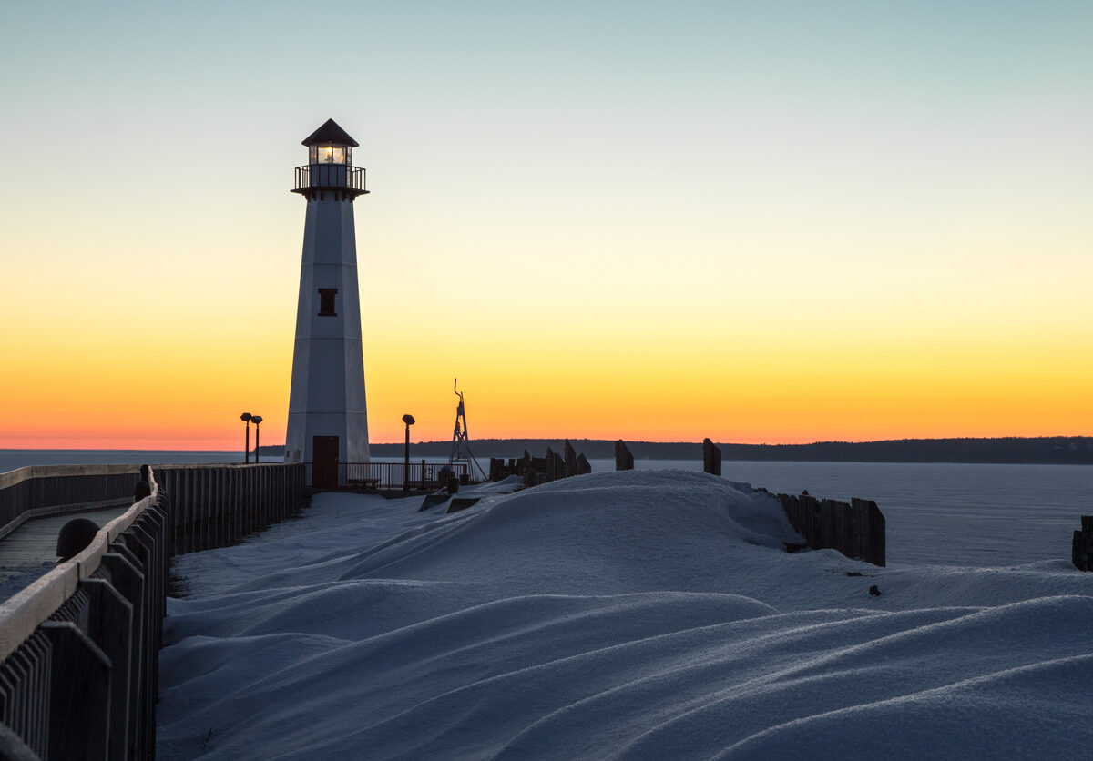 St. Ignace, Michigan lighthouse during winter.