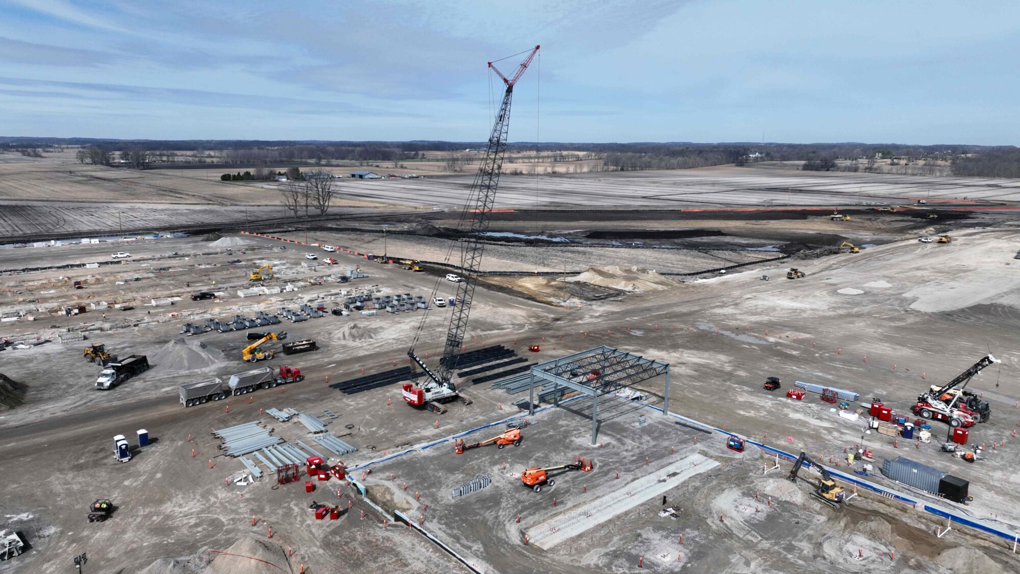 The Oracle data center construction site in Saline Township, aerial view.
