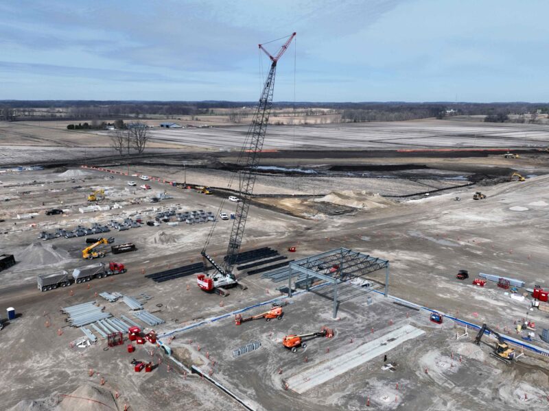 The Oracle data center construction site in Saline Township, aerial view.