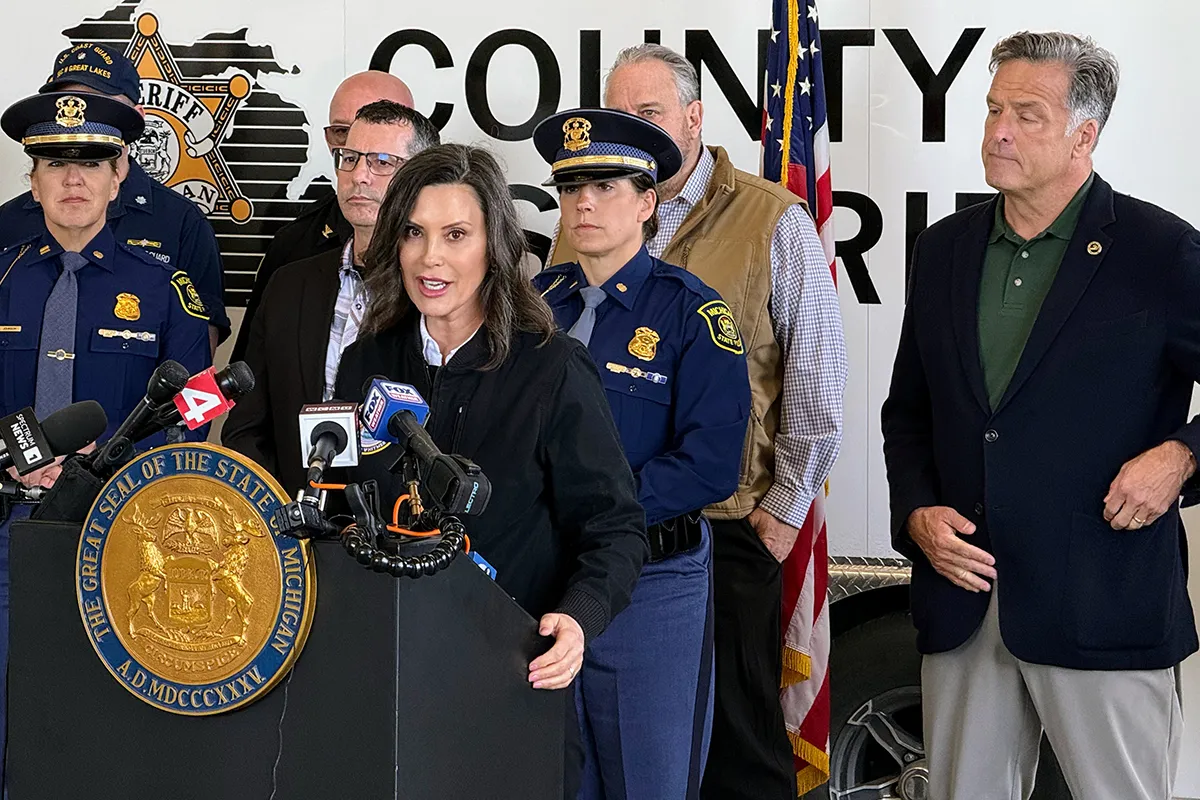 Gov. Gretchen Whitmer at Cheboygan press conference