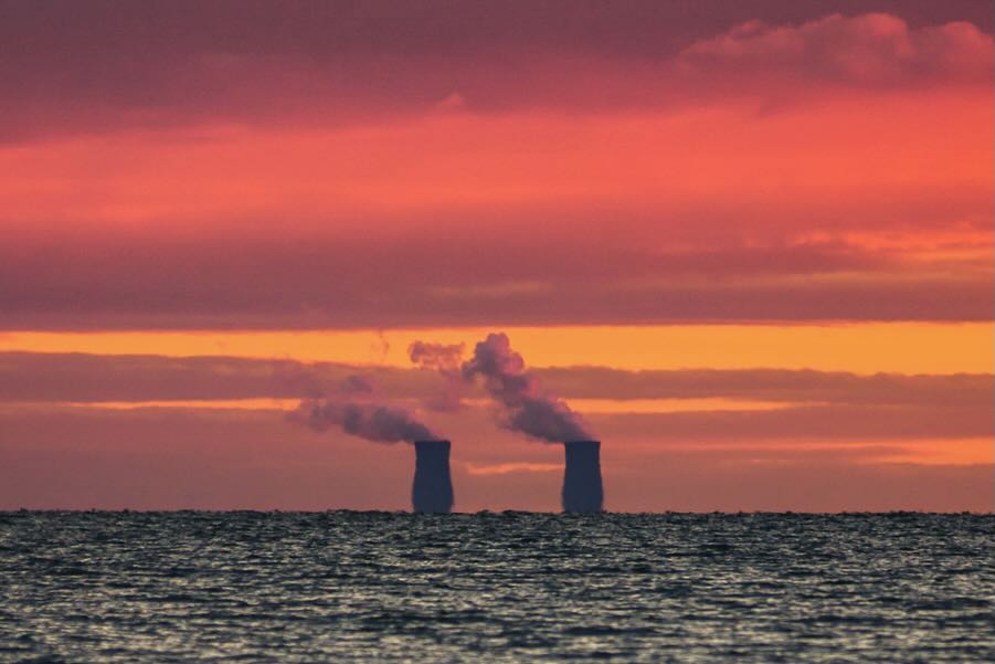 The Fermi II Nuclear Generating Station in Newport, Michigan, USA seen from Colchester, Ontario, Canada.