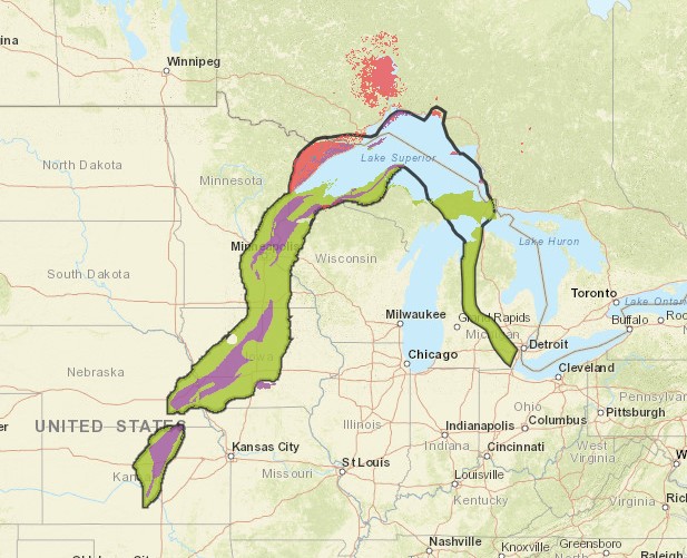 Midcontinent rift system map.